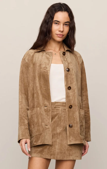 Decker Faux Suede Chore Coat - Light Sand