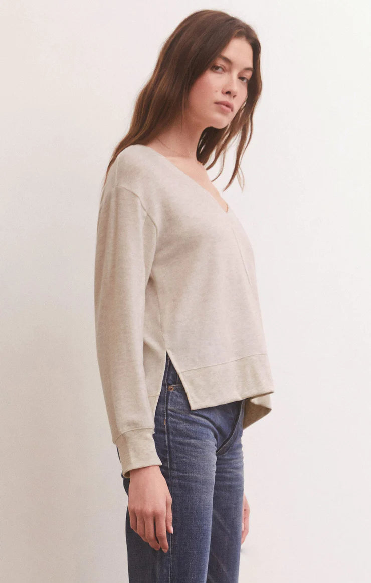Wilder Cloud V-Neck Long Sleeve Top - Light Oatmeal Sweaters Z-Supply   