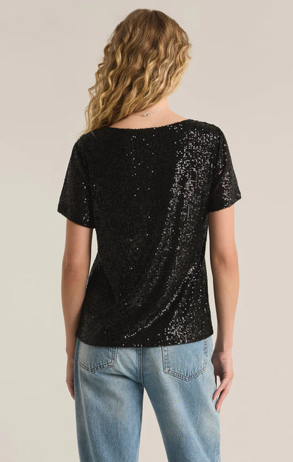 Marbella V-Neck Sequin Top - Black TOP Z Supply   