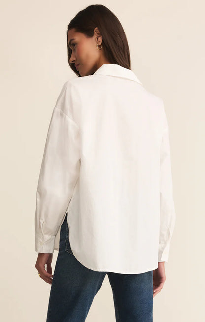 Elevated Poplin Button Up Shirt - White TOP Z Supply