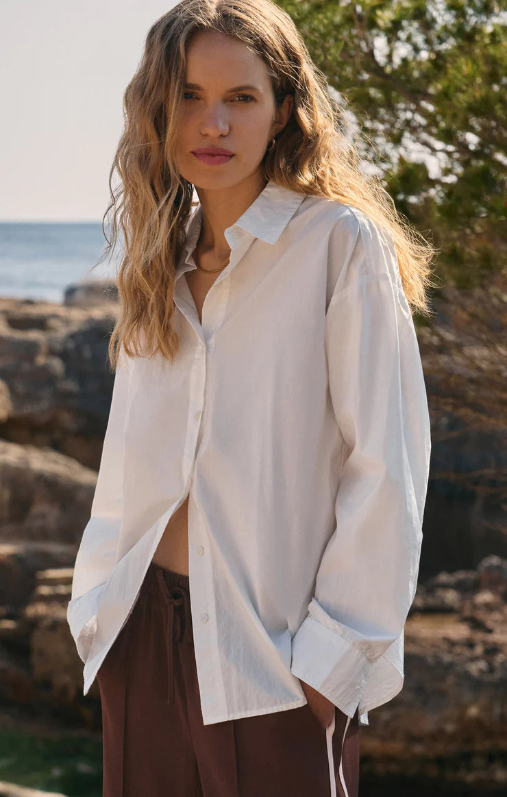 Elevated Poplin Button Up Shirt - White TOP Z Supply