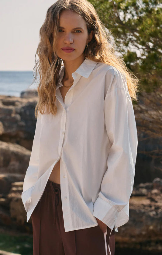 Elevated Poplin Button Up Shirt - White TOP Z Supply