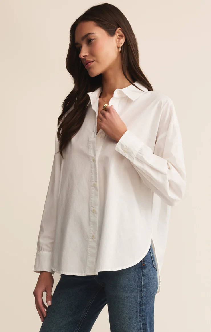 Elevated Poplin Button Up Shirt - White TOP Z Supply