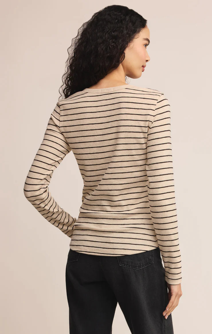 Eve Stripe Henley Long Sleeve Top - Light Oatmeal Heather TOP Z Supply