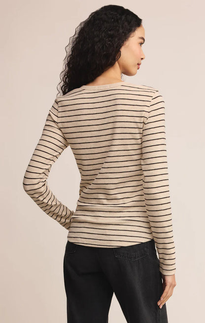 Eve Stripe Henley Long Sleeve Top - Light Oatmeal Heather TOP Z Supply