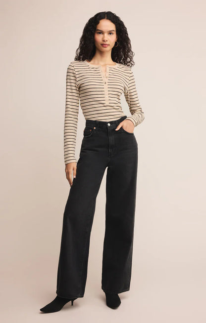 Eve Stripe Henley Long Sleeve Top - Light Oatmeal Heather TOP Z Supply