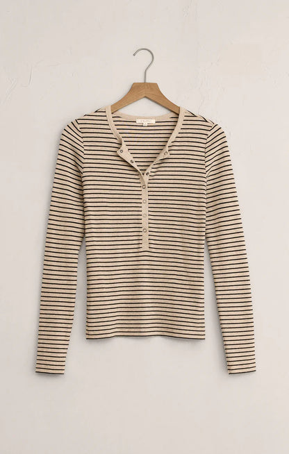 Eve Stripe Henley Long Sleeve Top - Light Oatmeal Heather TOP Z Supply