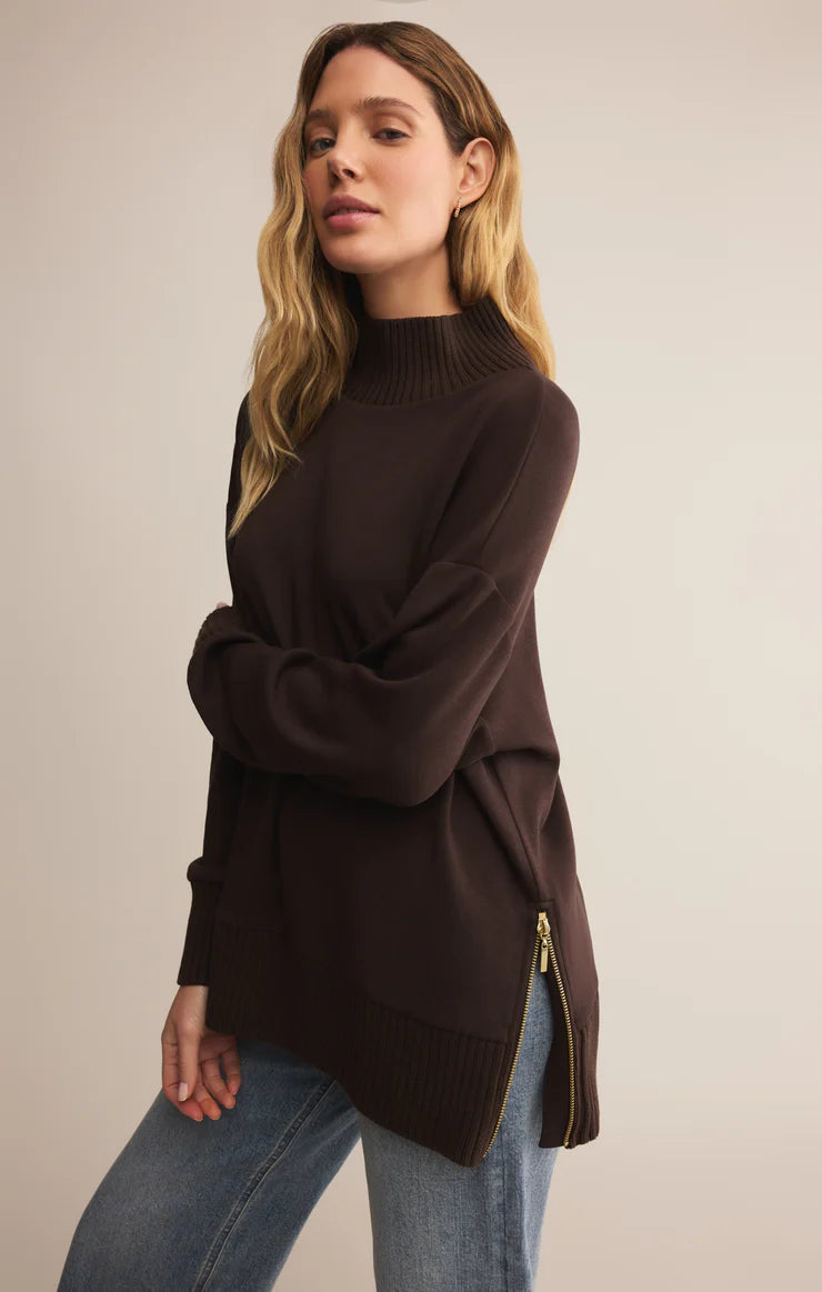 Sable Luxe Rib Mock Neck Sweatshirt - Chocolate Cherry TOP Z Supply