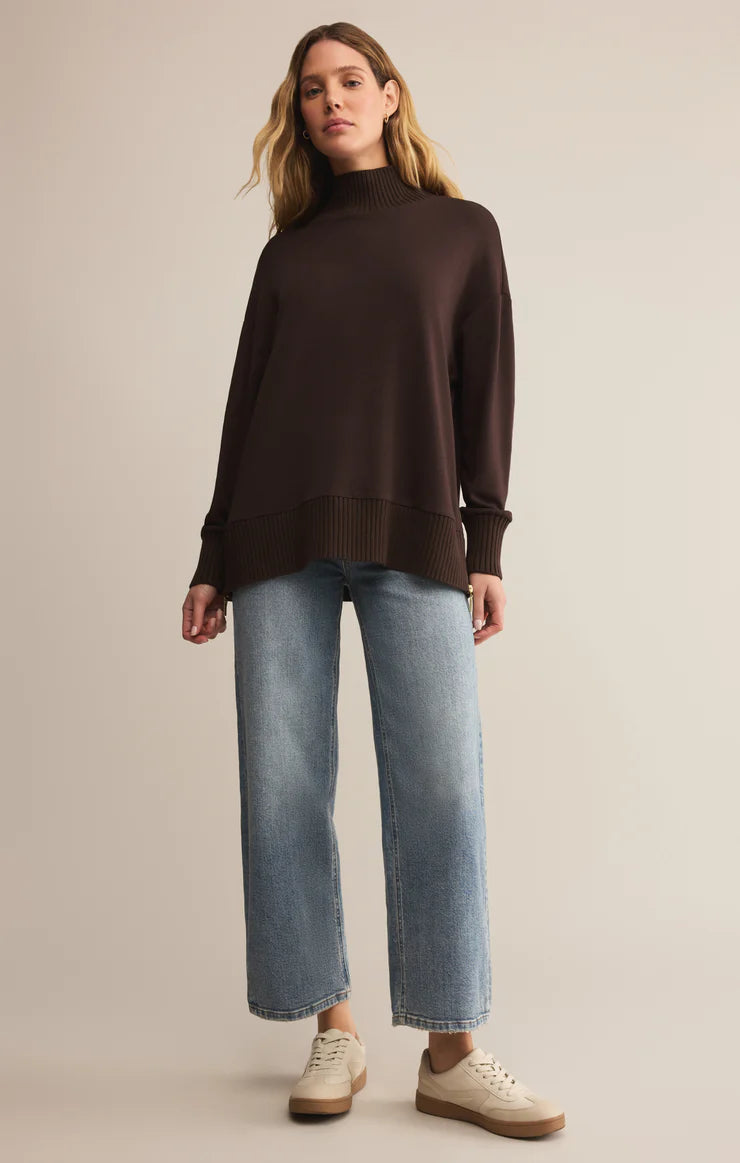 Sable Luxe Rib Mock Neck Sweatshirt - Chocolate Cherry TOP Z Supply