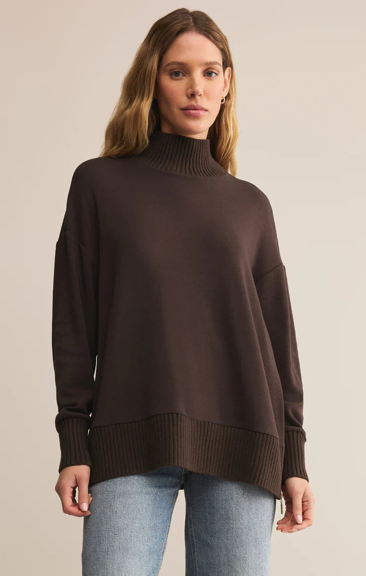 Sable Luxe Rib Mock Neck Sweatshirt - Chocolate Cherry TOP Z Supply