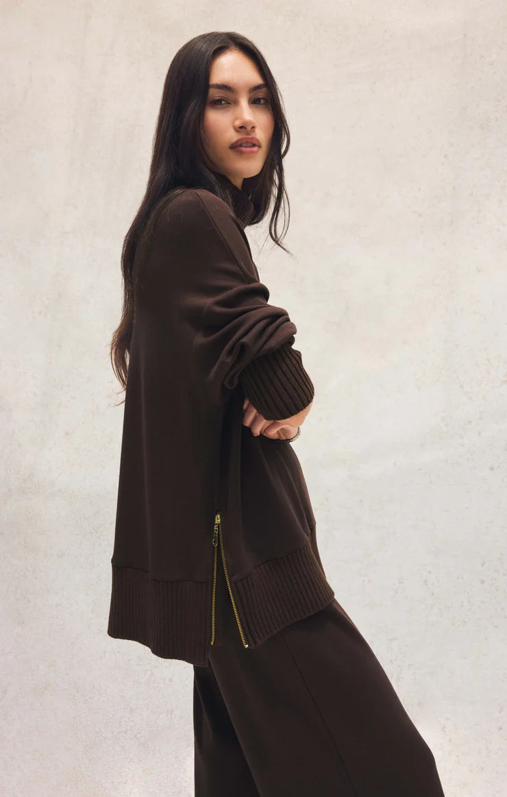 Sable Luxe Rib Mock Neck Sweatshirt - Chocolate Cherry TOP Z Supply