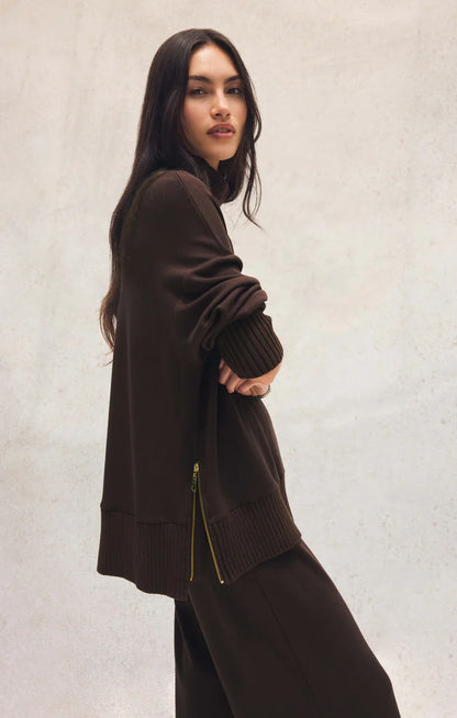 Sable Luxe Rib Mock Neck Sweatshirt - Chocolate Cherry TOP Z Supply