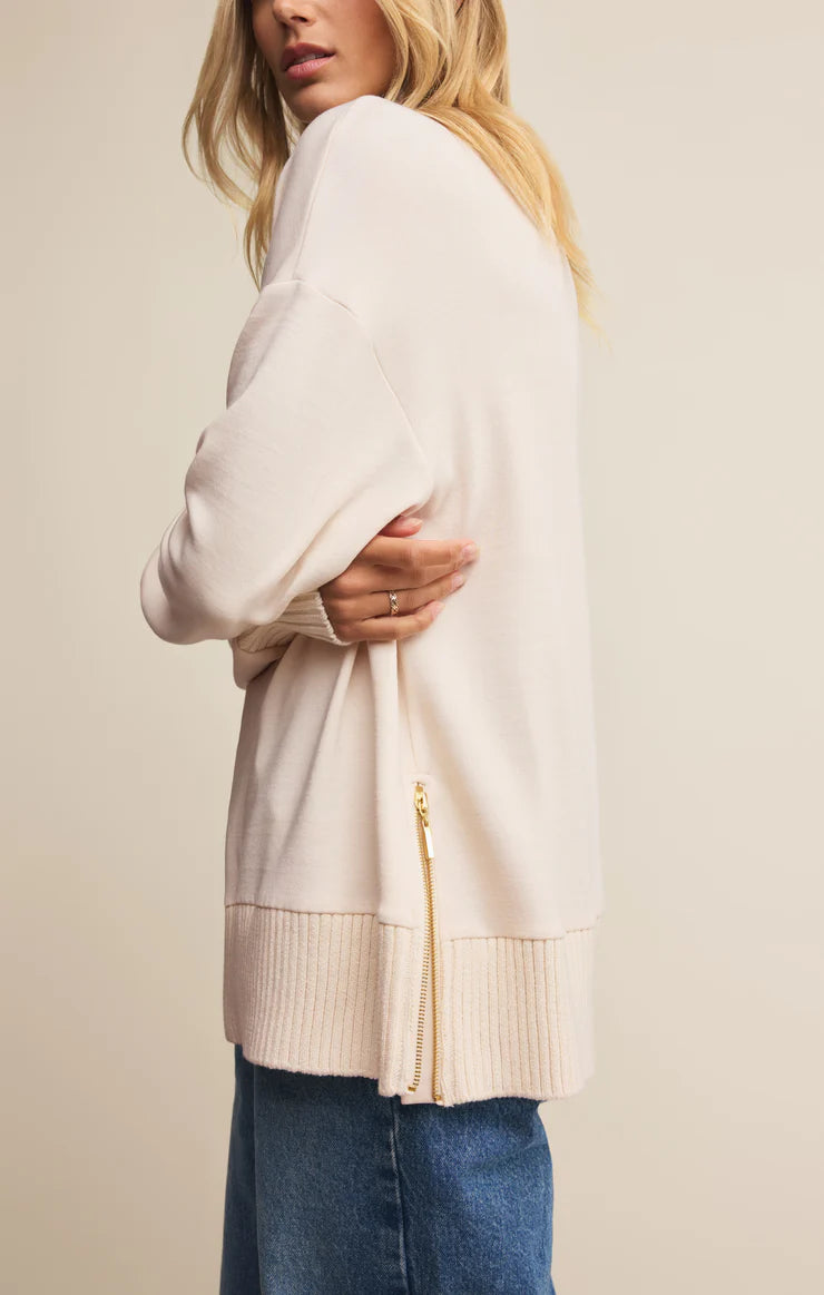 Sable Luxe Rib Mock Neck Sweatshirt - Warm White TOP Z Supply