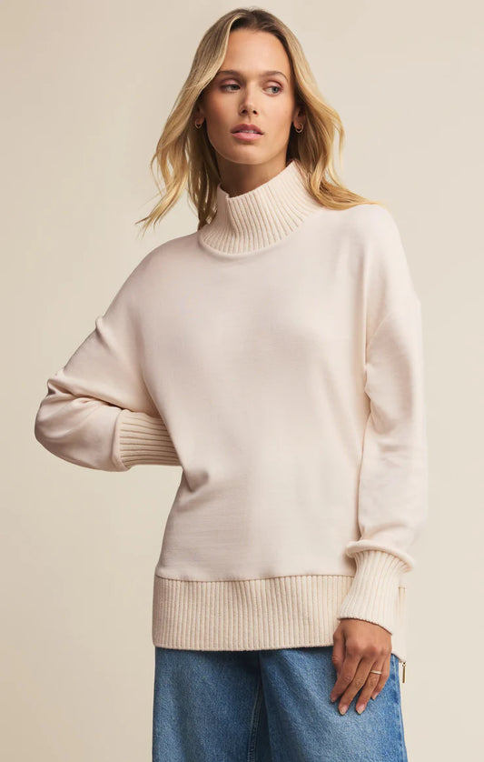 Sable Luxe Rib Mock Neck Sweatshirt - Warm White TOP Z Supply