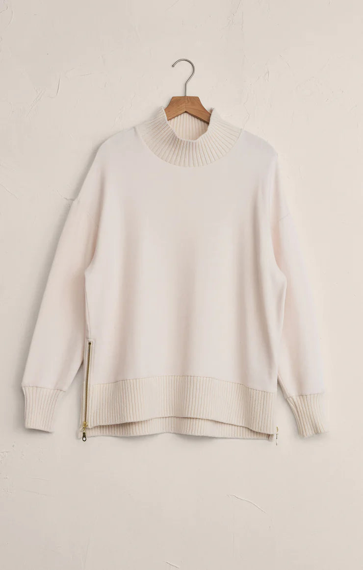 Sable Luxe Rib Mock Neck Sweatshirt - Warm White TOP Z Supply