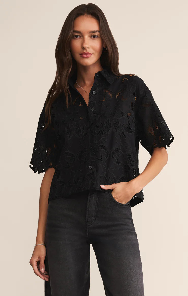 Midnight Embroidered Lace Top - Black TOP Z Supply