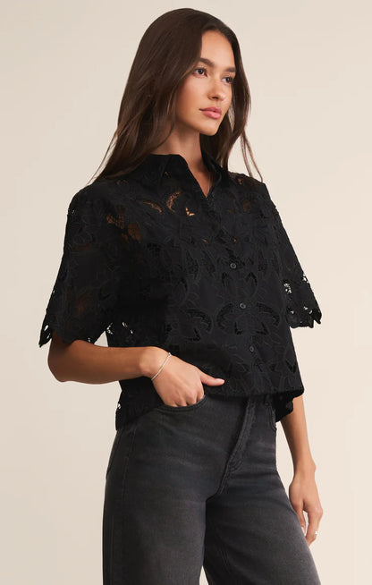 Midnight Embroidered Lace Top - Black TOP Z Supply