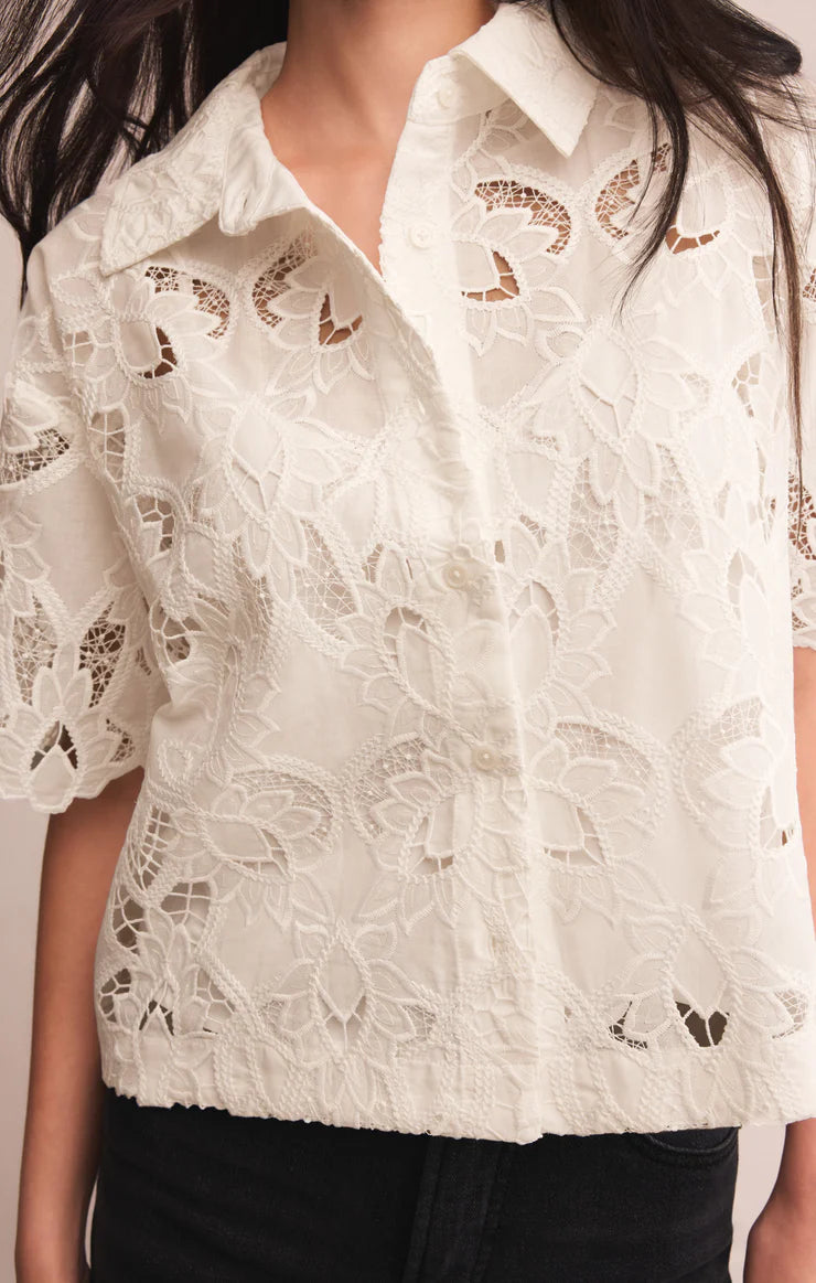 Midnight Embroidered Lace Top - Cloud White TOP Z Supply