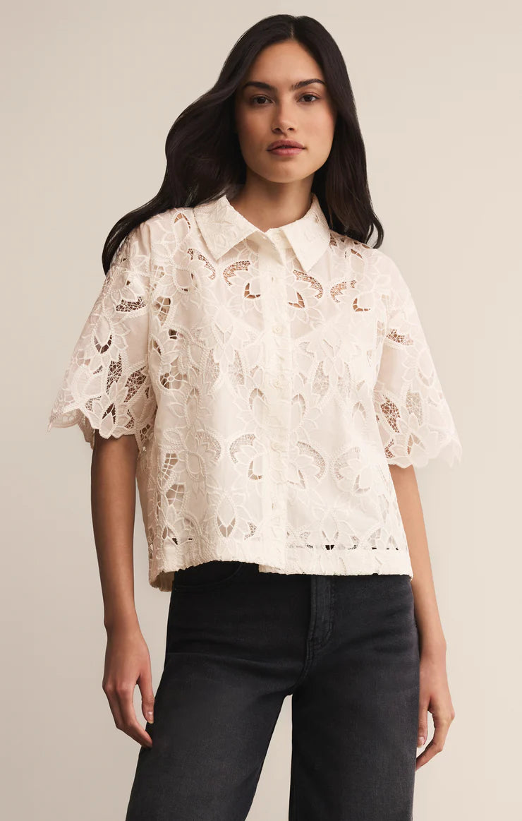 Midnight Embroidered Lace Top - Cloud White TOP Z Supply
