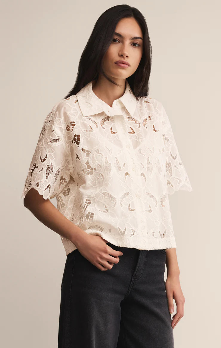 Midnight Embroidered Lace Top - Cloud White TOP Z Supply