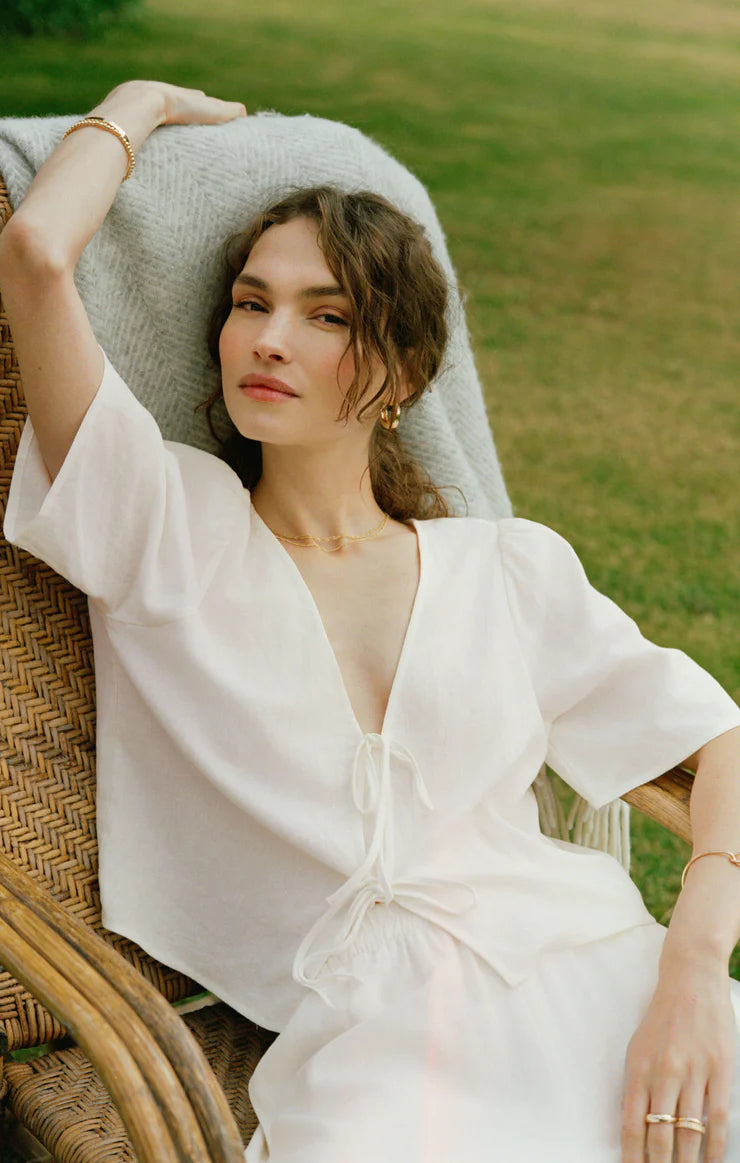 La Belle Linen Top - White Blouse Z Supply