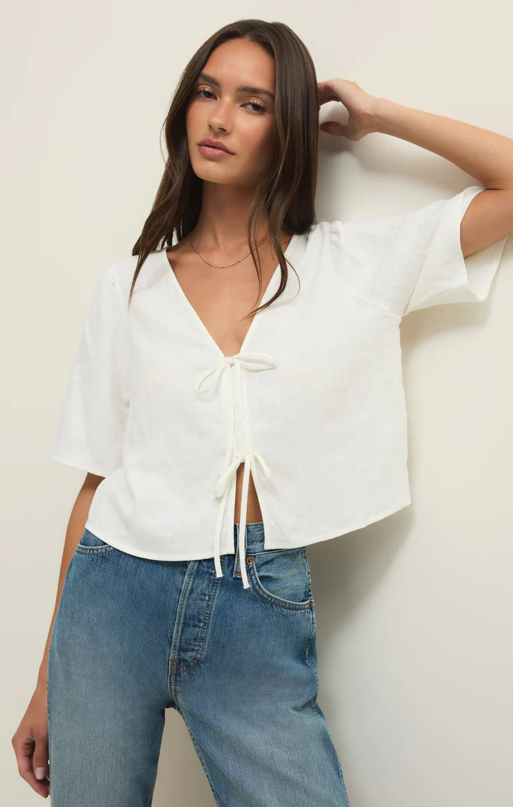 La Belle Linen Top - White Blouse Z Supply