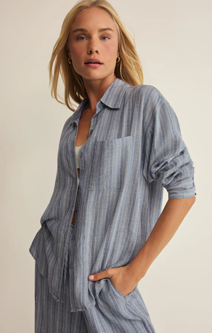 The Signature Striped Linen Top - Indigo TOP Z Supply
