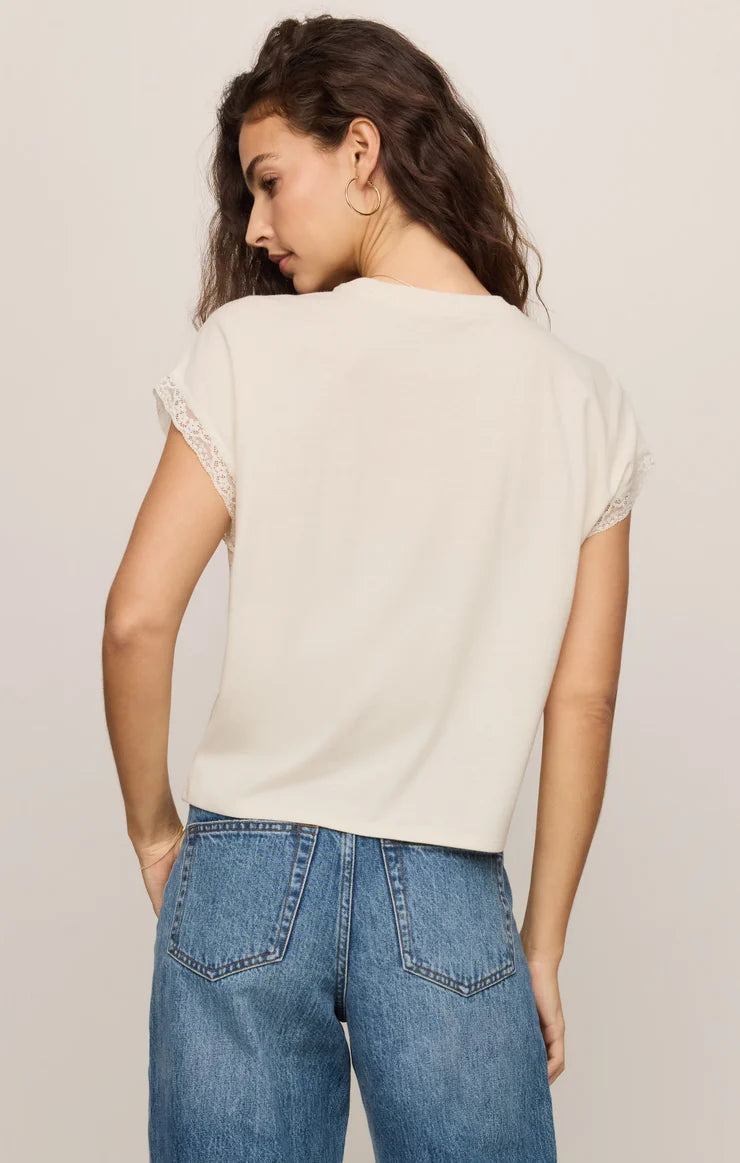 Marika Lace Trim Muscle Tee - Cloud