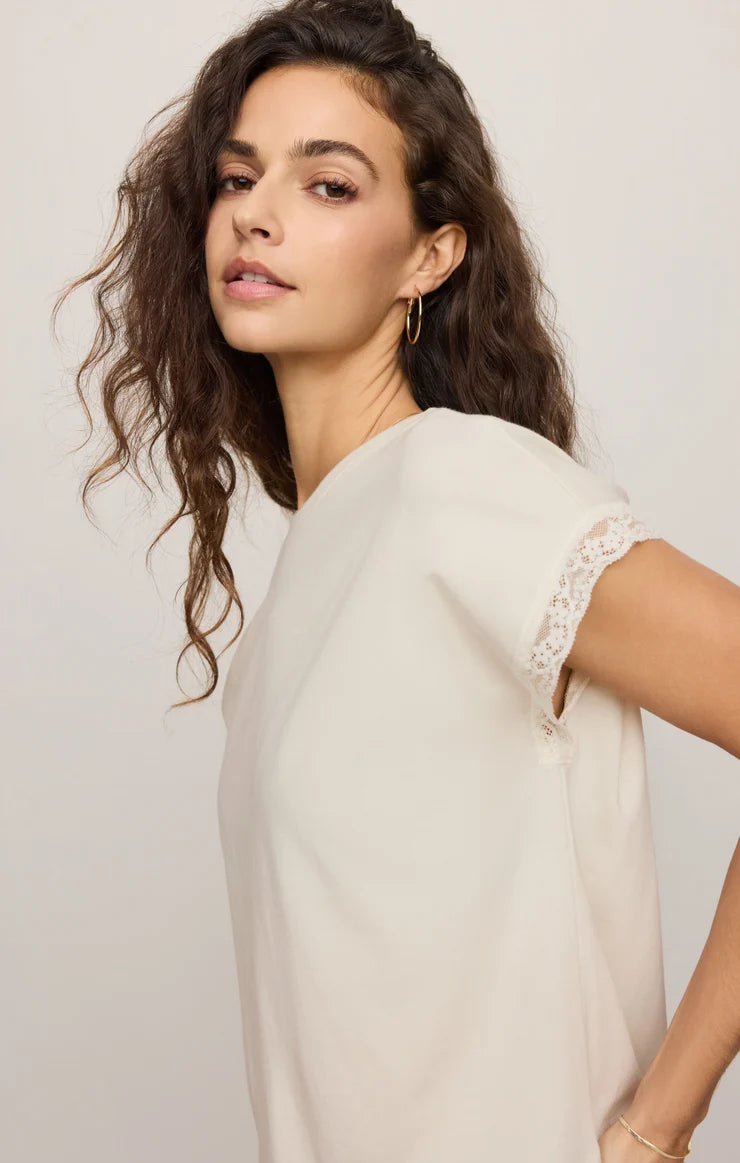 Marika Lace Trim Muscle Tee - Cloud