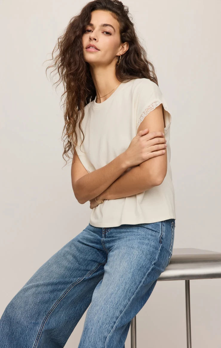 Marika Lace Trim Muscle Tee - Cloud