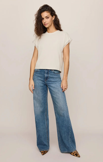 Marika Lace Trim Muscle Tee - Cloud