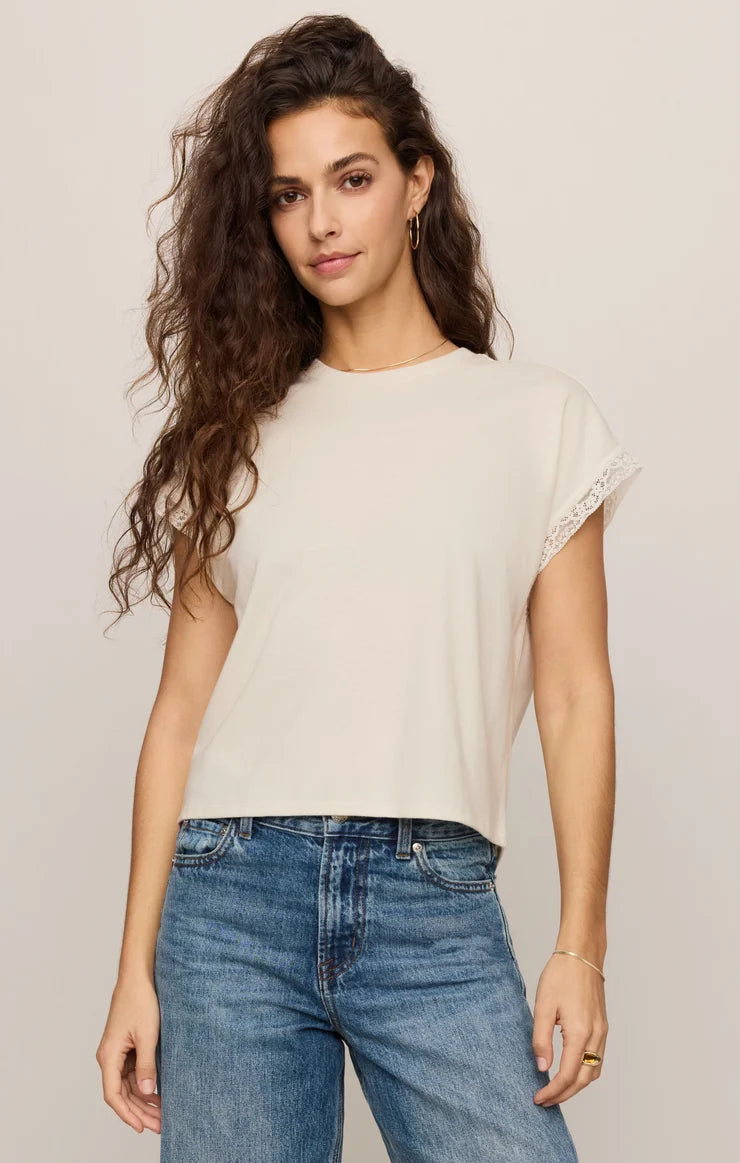 Marika Lace Trim Muscle Tee - Cloud