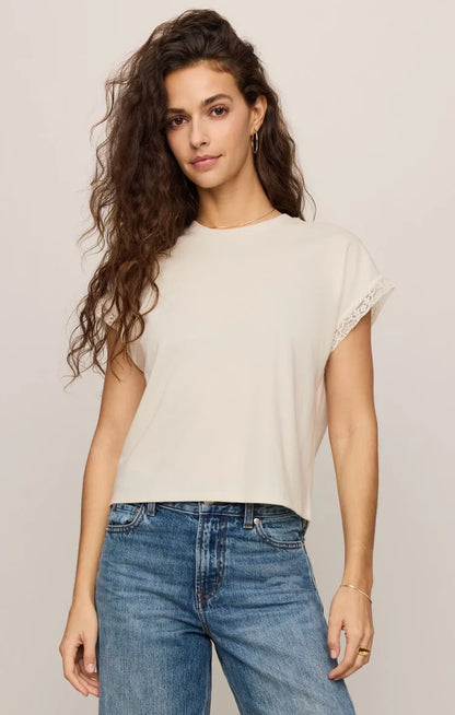 Marika Lace Trim Muscle Tee - Cloud