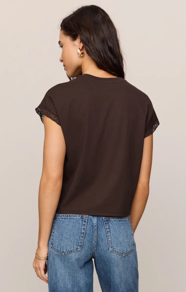 Marika Lace Trim Muscle Tee - Dark Chocolate