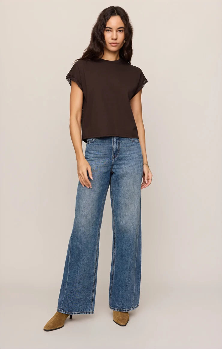 Marika Lace Trim Muscle Tee - Dark Chocolate