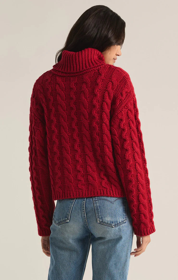 Tied To You Cable Knit Turtleneck Sweater - Haute Red Sweaters Z Supply   