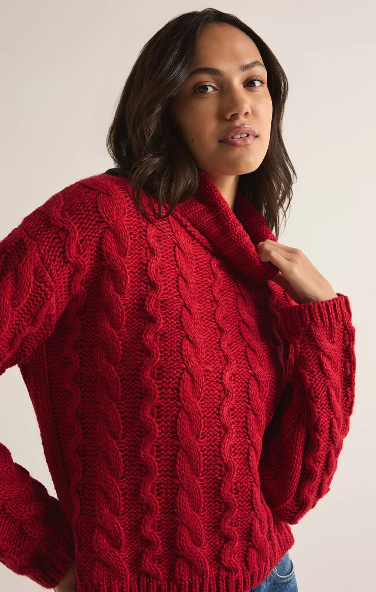 Tied To You Cable Knit Turtleneck Sweater - Haute Red Sweaters Z Supply   