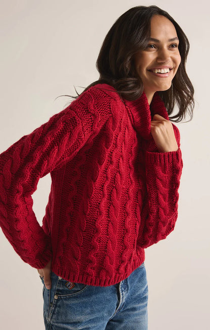 Tied To You Cable Knit Turtleneck Sweater - Haute Red Sweaters Z Supply   