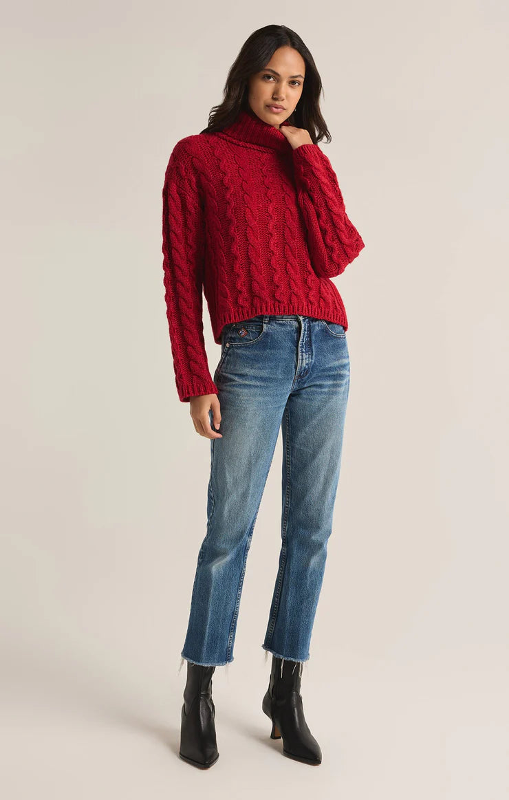 Tied To You Cable Knit Turtleneck Sweater - Haute Red Sweaters Z Supply   