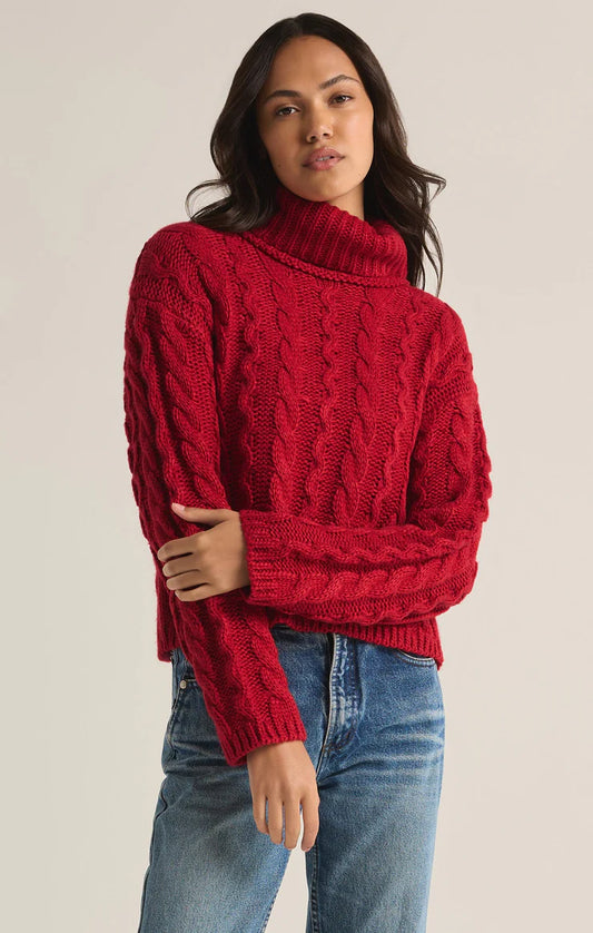 Tied To You Cable Knit Turtleneck Sweater - Haute Red Sweaters Z Supply   