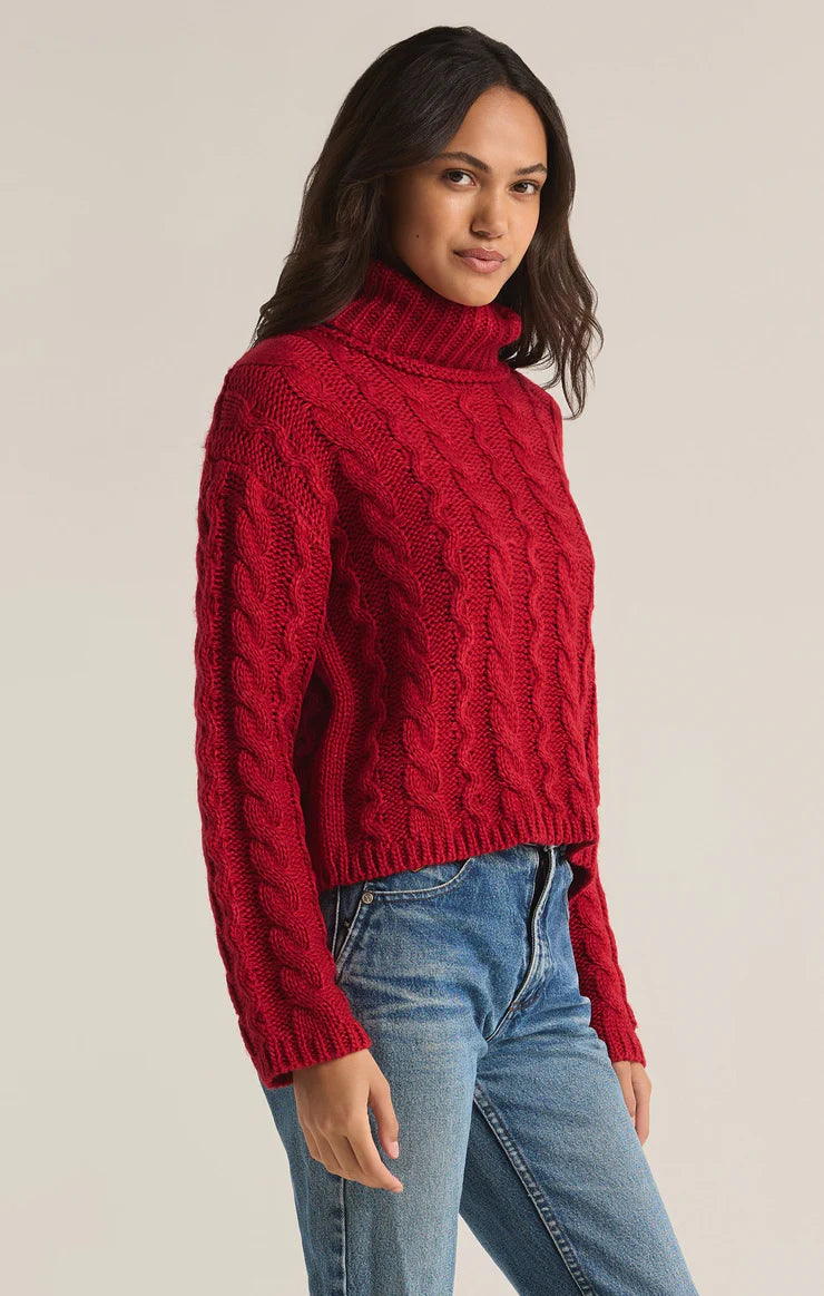 Tied To You Cable Knit Turtleneck Sweater - Haute Red Sweaters Z Supply   