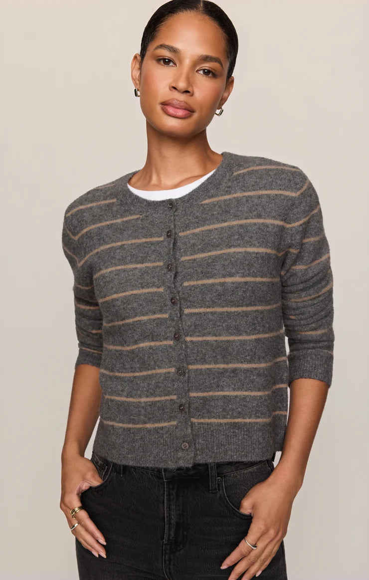 Medina Stripe Cardigan - Charcoal Heather