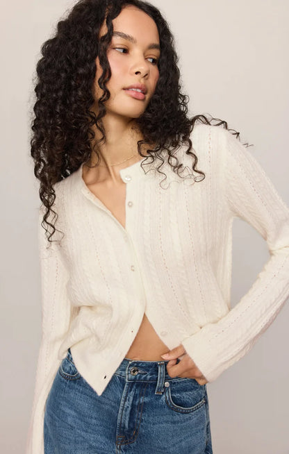 Medina Cable Pointelle Cardigan - Cloud