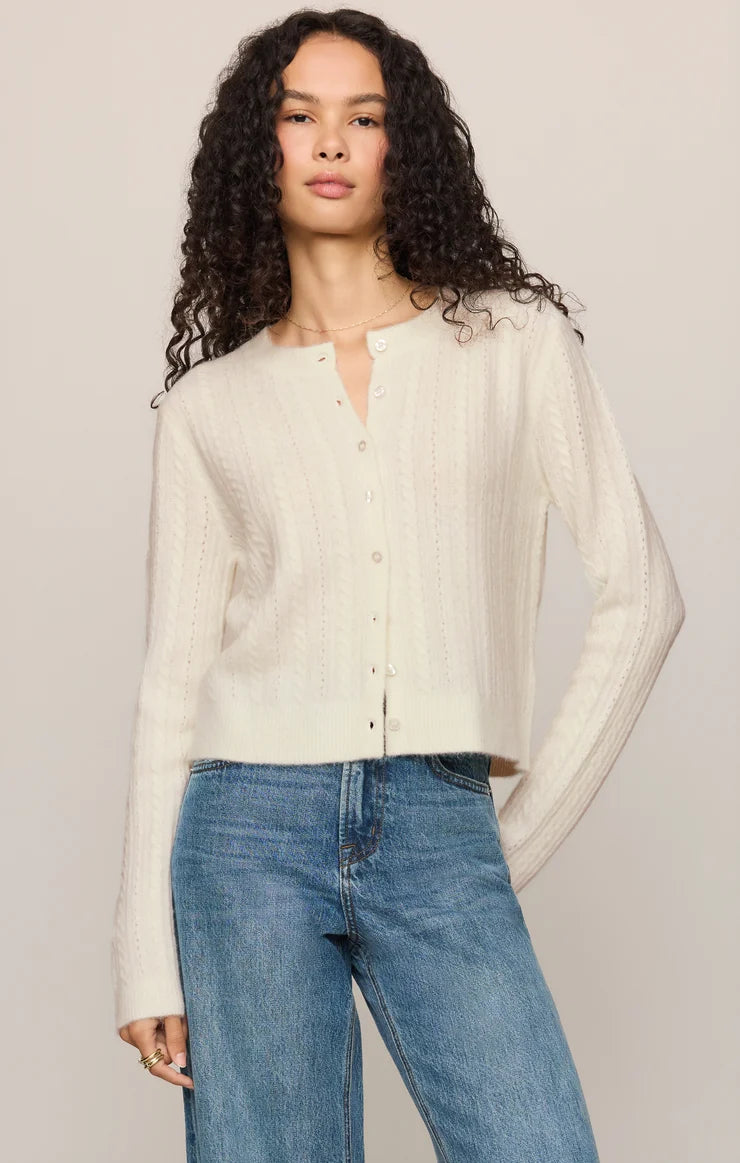 Medina Cable Pointelle Cardigan - Cloud