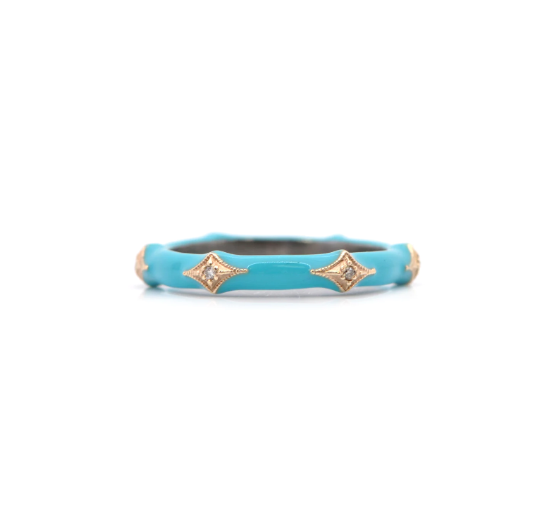 Turquoise Enamel & Champagne Diamonds Gold Crivelli Stack Band Ring Rings Armenta