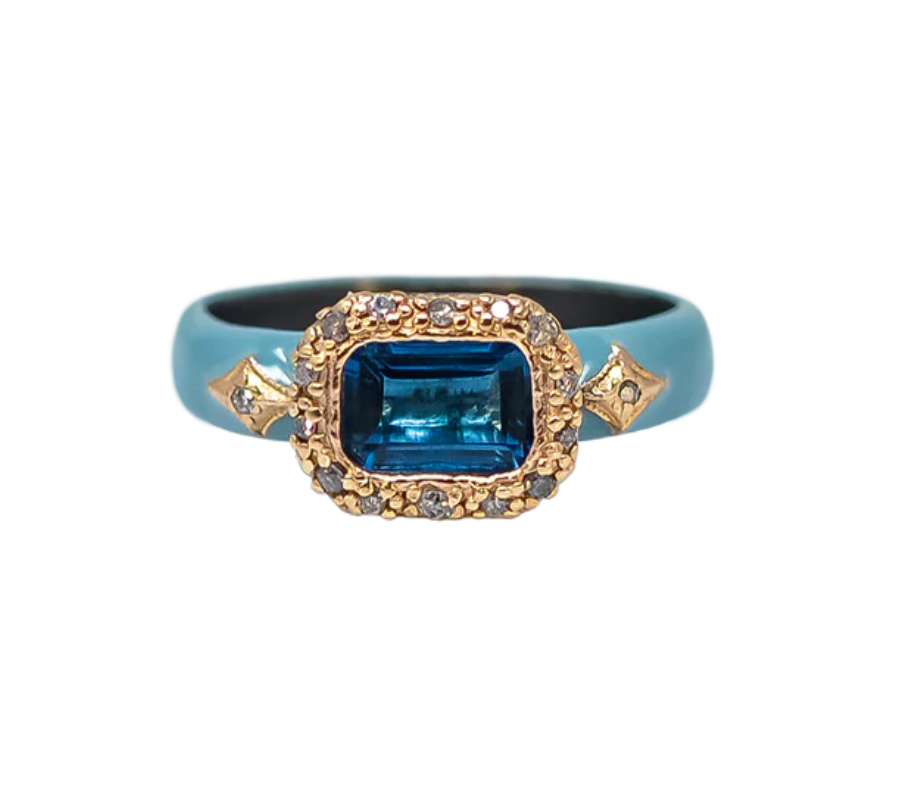 Emerald Topaz Serenity Blue Enamel Ring Rings Armenta