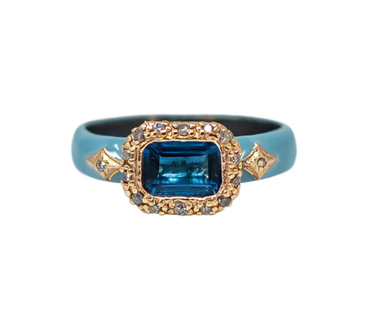 Emerald Topaz Serenity Blue Enamel Ring Rings Armenta