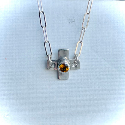 Dainty Kelly Cross with Citrine Necklace Necklaces Richard Schmidt Default Title