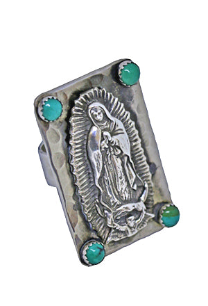Rectangle Our Lady of Guadalupe Ring with Turquoise Stones Rings Richard Schmidt 5