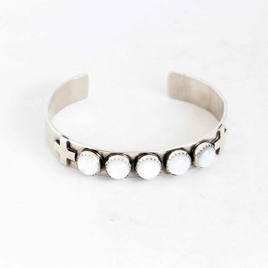 10mm Sterling Hammered Cuff with 5 MOP & Crosses Cuffs Richard Schmidt Default Title